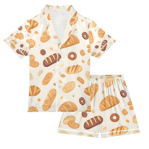 senya Various Types Of Bread Satin Summer Pajama Sets Silk Short Sleeve Button Down Sleepwear
