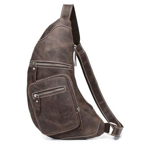 KPYWZER Genuine Leather Sling Bag for Men Women Shoulder Backpack Satchel Crossbody Chest Casual Outdoor Daypack
