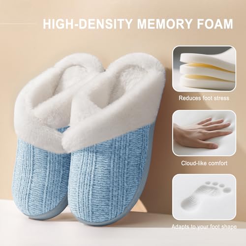 Image of Slippers for Women Fuzzy House Slip on Indoor Outdoor Bedroom Home Shoes | Furry Fleece Lined Ladies Comfy Memory Foam Female Anti-Skid Rubber Hard Sole