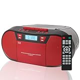 M-Amazup CD Player Boombox Cassette Player Combo with Bluetooth, AM/FM Radio, Stereo Sound with Remote Control, AUX/USB Drive, Tape Recording, AC/DC Powered, Headphone Jack, Red V60098BT-BLK