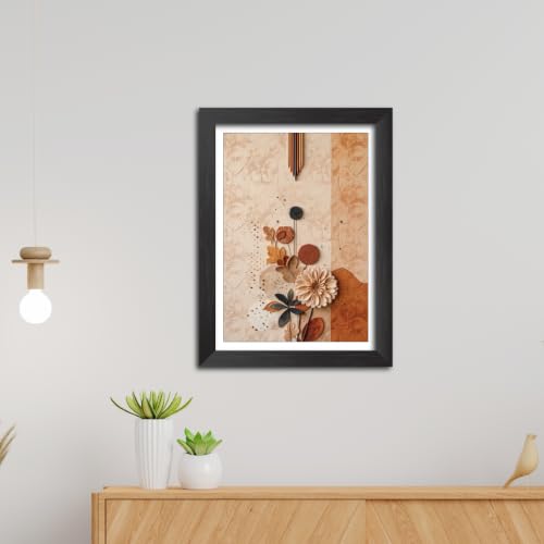 Image of TenorArts Floral Art 3D Clay Textured Digital Print Photo Frame, Modern Art Abstract Painting For Bedroom Living Room Home and Cafe Decor | Minimal Drawing Black Framed Posters for Decoration (9x12 inches) [CL-F18]
