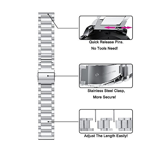 V_moro Gear S3 Frontier / Classic Watch Band, V-Moro 22mm Solid Stainless Steel Metal Business Replacement Bracelet Strap for Samsung Gear S3 Frontier / S3 Classic Sports Smart Watch Fitness (Metal Silver)