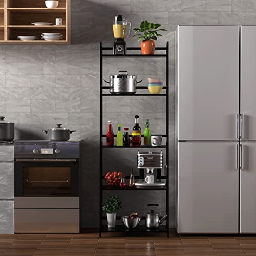 Wtz Bookshelf, Black Book Shelf, Ladder Bookcase, 5 Tier Tall Book Case For Bedroom, Living Room, Office, Mc-508 (Black) #TOP3