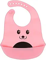 Babador de Silicone c/Bolso Pega Migalhas - Ajustável, à Prova d'Água, Ideal para Bebês até 2 Anos (Rosa)