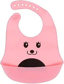 Babador de Silicone c/Bolso Pega Migalhas - Ajustável, à Prova d'Água, Ideal para Bebês até 2 Anos (Rosa)