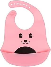 Babador de Silicone c/Bolso Pega Migalhas - Ajustável, à Prova d'Água, Ideal para Bebês até 2 Anos (Rosa)