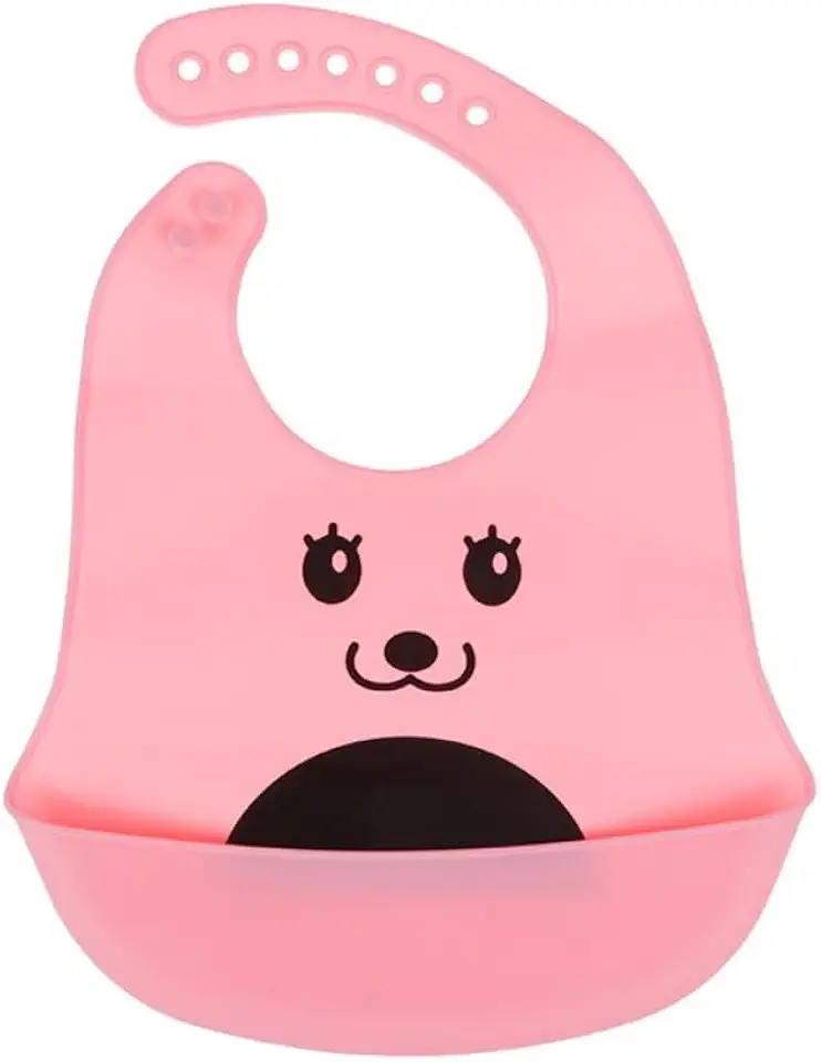 Babador de Silicone c/Bolso Pega Migalhas - Ajustável, à Prova d'Água, Ideal para Bebês até 2 Anos (Rosa)