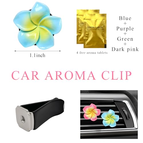 Image of Wevdn 4PCS Flower Car Air Vent Clips, Colorful Tropical Flower Air Freshener Vent Clips with Aromatic Pad, Air Conditioning Outlet Clip Plumeria Flower Decoration (Blue+Green+Rose Red+Purple)
