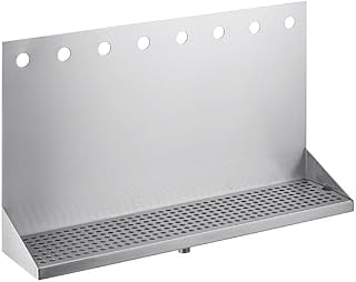 Stainless Steel Wall Mount Beer Drip Tray, Silver, 18 Gauge, 24x6x14 Inches, 8 Faucets, NSF Listed, Rectangle, with Removable Grate