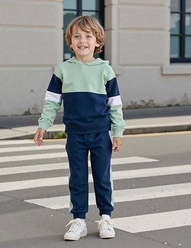Image of Boys Clothes Long Sleeve Color-blocked Hoodie Top and Pants 2PCS Winter Sweatsuits Fall Boys Outfits 2-8 Years
