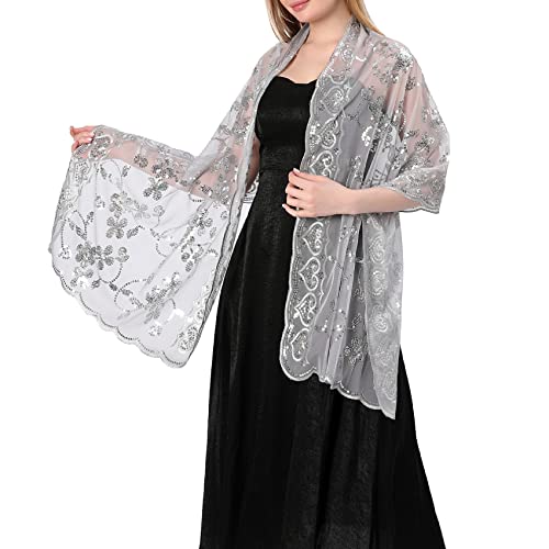 Women’s Classic Sequin Shawls and Wraps Sheer Sparking Scarf Pashmina for Wedding Bridesmaid Party