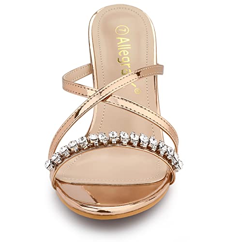 Allegra K Allegra K Women's Cross Strap Rhinestone Block Heel Rose Gold Slide Sandals - 5.5 M US