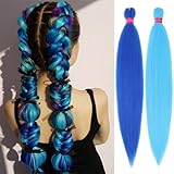 Blue+L.Blue Braiding Hair Pre Stretched 2 Packs Box Braids Hair Extensions 26 Inches Synthetic Pre Stretched Braiding Hair