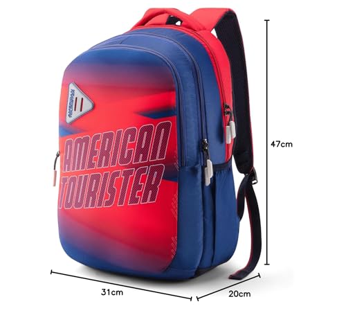 Image of American Tourister Nexa Style 03 | 32 L Backpack | 3 Compartments | School & College Bag for Men & Women | Blue /Red | 1 Yr Global Warranty