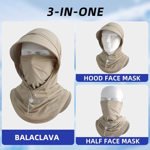 Cooling Breathable Balaclava Full Face Mask with Wide Brim Sun UV Protection Hood for Men Women Fishing Motorcycle Skiing (US, Alpha, One Size, Khaki)