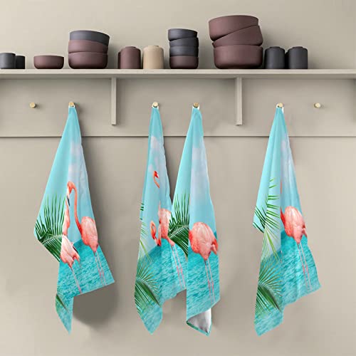 Kigai Kitchen Towels Set Of 4, Flamingos Highly Absorbent Dish Towels Reusable Cleaning Cloths Washable Tea Towels Hand Towel 28 X 18 Inch #TOP4
