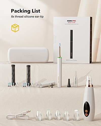 Bebirdpro Ear Wax Removal Cleaner With Ip67 Camera, Otoscope Ear Cleaning Tool With Premium Storage Box, Earwax Cleaner With Hd Camera For Ios, Android Phones T15 Pro White, With Blackhead Vacuum #TOP6