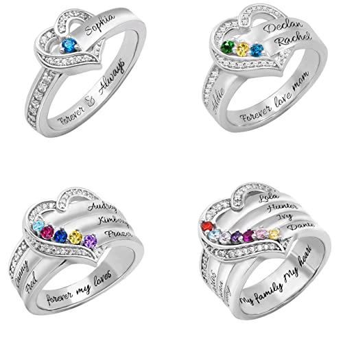 Sterling Silver Rings For Women Mom | Personalized Mothers Ring With 1-8 Birthstones | Custom Family Name Rings Birthstone Rings Mother's Day Gift | Promise Rings For Her Mother Daughter Ring #TOP11
