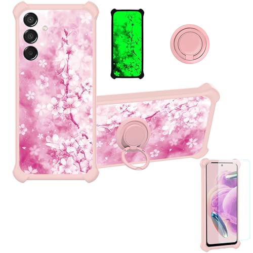 jioeuinly Case Compatible for Samsung Galaxy M15 5g Phone Case Cover [with Tempered Glass Screen Protector][Hard PC + Soft Silicone][Ring Support] [Luminous Effect] YGF-MH
