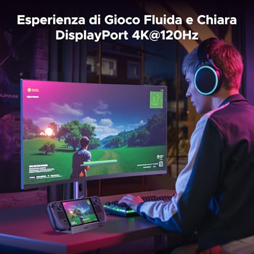 Docking Station USB C DP 4K 120Hz Compatibile con Steam Deck OLED ROG Ally X Legion Go Switch Dock USB C Adattatore Gigabit Ethernet Porte Dati 10Gbps PD 100W Lettore di Schede SD TF - Hub USB - Immagine 2