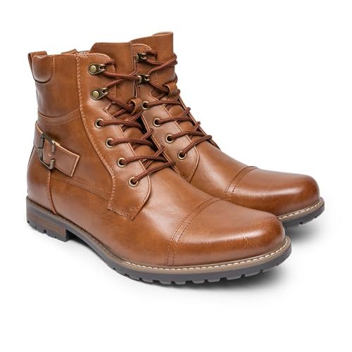 Image of Bruno Marc Men's Motorcycle Combat Boots | Side Zipper Design,0.5 Inch Platform, Flexible Combat Boots for Commuting, Motorcycle Riding & Office Wear
