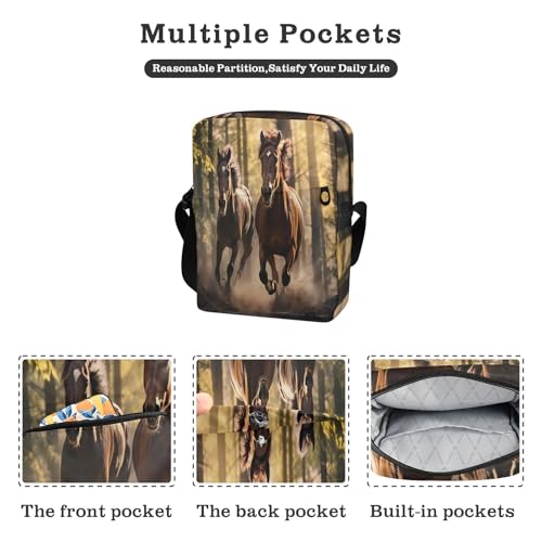 messenger bag for men Small Crossbody Bag Women women's crossbody handbags Adjustable Strap for outdoor sports outdoor sports- Horse Running Brown2
