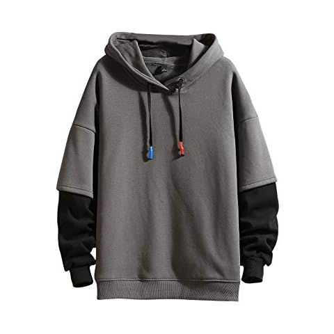 GURUNVANI Fashion Hoodies Men's Color Block Pullover O-Neck Hooded Sweatshirt Patchwork Cover