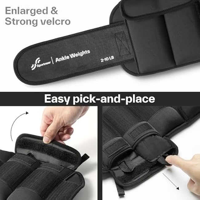 Sportneer Adjustable Ankle Weights for Women and Men 1 Pair of 4 8 12 16 20 LBS Heavy Weighted Leg Weights with Adjustable Straps, Strength Training Weights for Yoga, Aerobics, Gym, Fitness, Workout