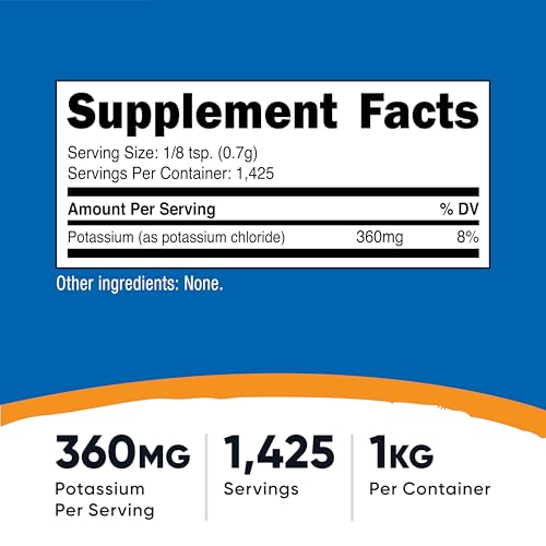 Image of Nutricost Potassium Chloride Powder 1kg - Gluten Free, Non-GMO (Pack of 2)