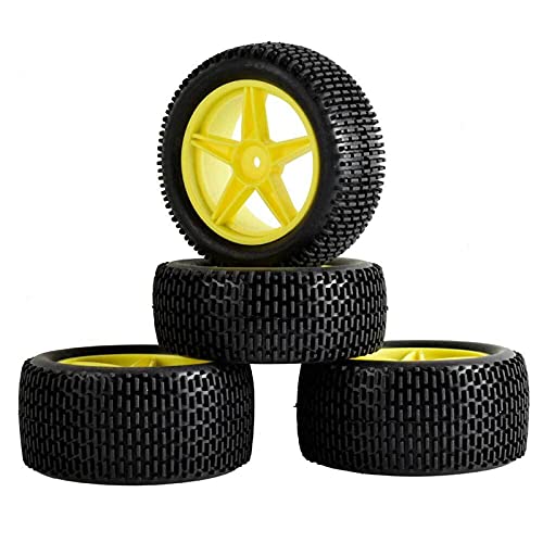 Vexilon Rubber Tires ABS WheeI 2 Front Behind, for HSP, 1:10 Buggy RC 66041-66051 Rc Car Tire Set(Yellow)