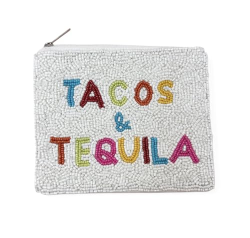 TACOS AND TEQUILA Coin Purse Pouch, White SmalL Purse, Cute Summer Coin Purse, Best Friend Gift, Pouches, Boho Bags, Wallets for Her