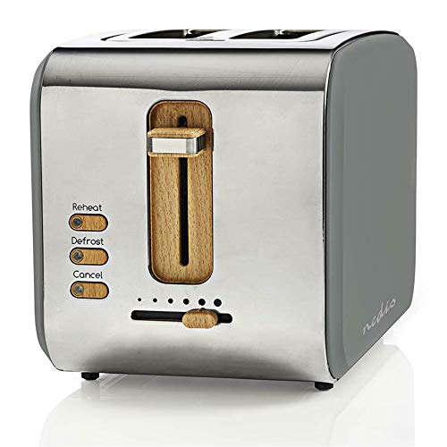 TronicXL ECO Toaster Holz Design Applikationen + grau Soft-Touch + Edelstahl silber - 6-Stufen - 900W - Designer Retro…