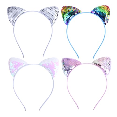 WeddHuis 4 Piezas Set Diadema Orejas de Gato, Hoops de Pelo de Gato, Diadema de Metal con Orejas de Gato, Cat Ears Stirnbänder, Accesorios para Niñas para Fiesta de Cumpleaños Cosplay (Glitter)