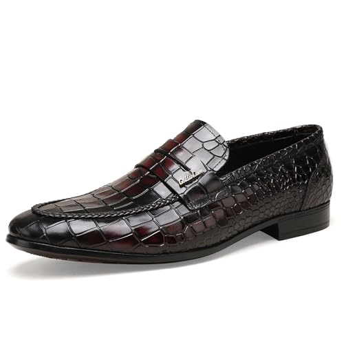 Image of Classic Leather Dress Shoes for Men, Premium Alligator Printed Bussiness Dress Slip on Loafer for Mens