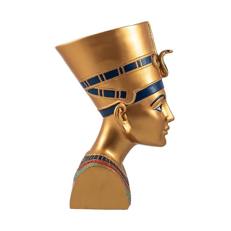 Figura Busto Nefertiti Reina egipcia Dorado de Resina Pintado a Mano 12x17x25 cm