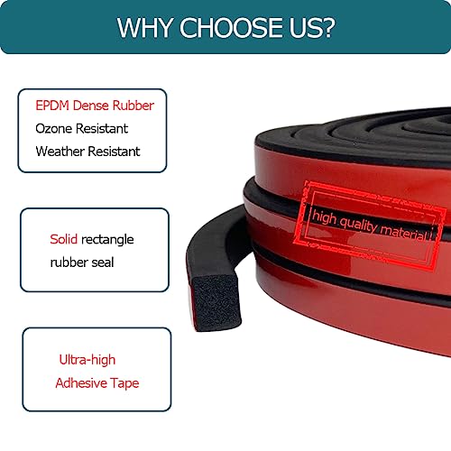 Tintvent Solid Rectangle Rubber Seal With High Tack Self-Adhesive Tape, Epdm Foam Rubber Weather Stripping For Boat, Auto, Rv, Marine, Garage Doors/Window Seal, Black(26Feet) #TOP2