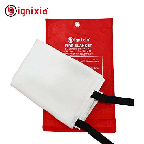 IGNIXIA Fire Blanket for Home – 39 x 39 Inches (Pack of 2) Emergency Fire Blanket for Fire Suppression Survival and Emergency Blanket for Kitchen, Car, Camping, Grilling, Office, Warehouse