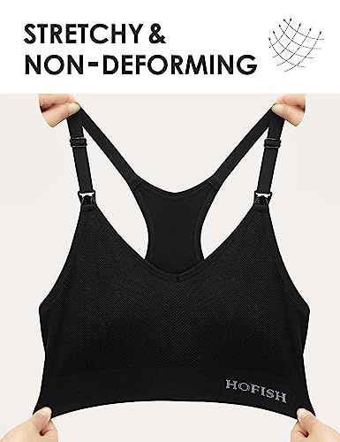 Image of HOFISH Support Nursing Bras for Breastfeeding Medium Impact Maternity & Nursing Sports Bra Seamless Racerback Pregnancy Bra