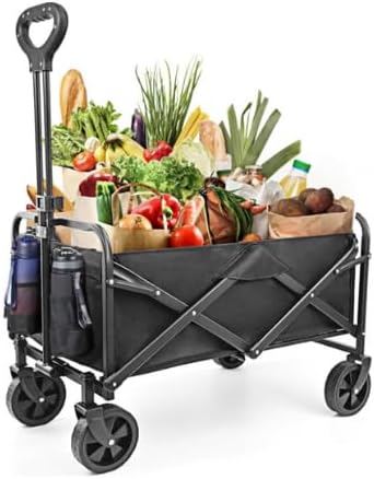 Collapsible Folding Wagon Heavy Duty Utility Cart – Large Capacity Foldable Outdoor Wagon with All-Terrain Wheels | Portable Beach Cart, Shopping & Sports Equipment Carrier
