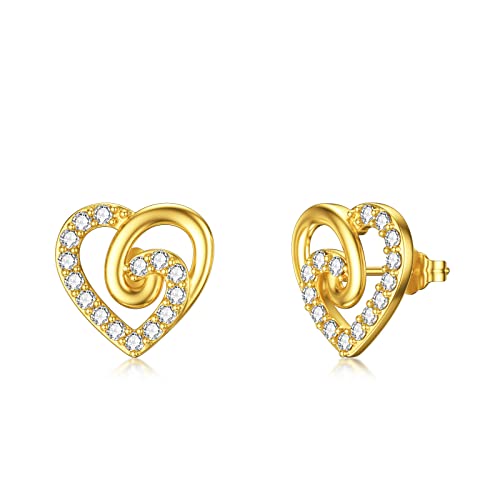 14K Gold Heart Stud Earrings for Women Real Gold Earrings Studs Birthday/Aniversary/Christmas Gifts for Friend Daughter Women Her