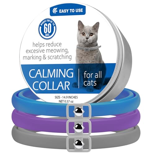 Wisebom Cat Collar Repellent 3 Pack, Adjustable Cat Calm Collar Lavender Scent Relaxing cat Collars Slow Release cats collars Comfortable Waterproof Protection collar for Small,Medium,Large cats, 38cm