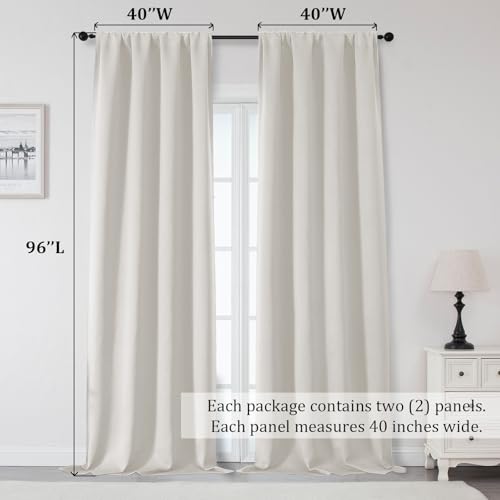OWENIE Sally Blackout Curtains 96 Inches Long 2 Panels Set for Bedroom Living Room, Solid Room Darkening Thermal Insulated Energy Saving Window Treatments Drapes, W40 x L96 Inch, Natural by OWENIE - Used condition - Image 2