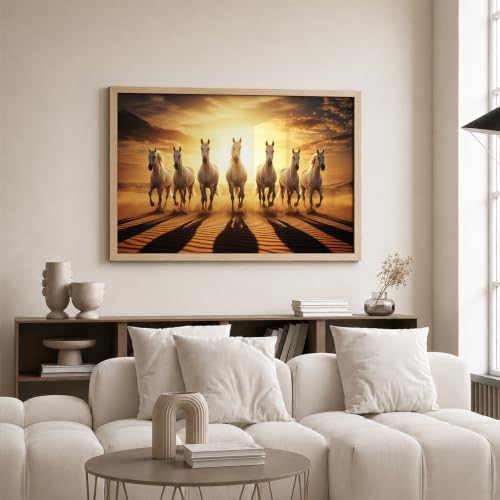 Image of Suneree 7 Horse Vastu Wall Painting (Landscape Collection) (Natural, Design 09, 10x13 Inch)