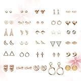 Abaodam Conjunto de Pendientes para Mujer 30 Pares Diseño Geométrico de Animales, Luna y Estrella en Aleación Dorada, Estilo Pequeño y Fresco Adecuado para Cumpleaños Varios estilos