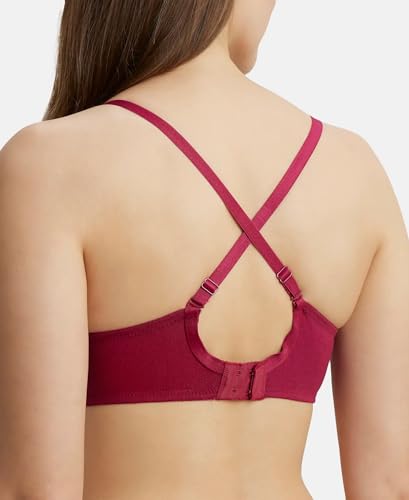 Image of Jockey FE23 Women Wirefree Padded Super Combed Cotton Elastane Stretch Medium Coverage T-Shirt Bra with Detachable Straps