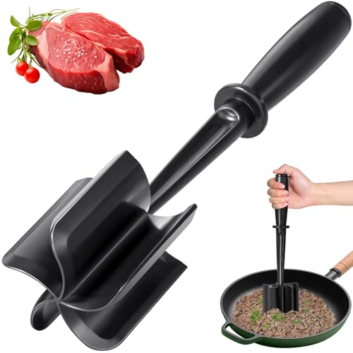 Mince Masher, Ground Beef Meat Masher with 5-Blade Head, Versatile High-Temp Heat-Resistant Hamburger Meat Chopper, Non-Stick Mince Meat Shredder for Ground Turkey/Beef, Nylon Utensil Cookware
