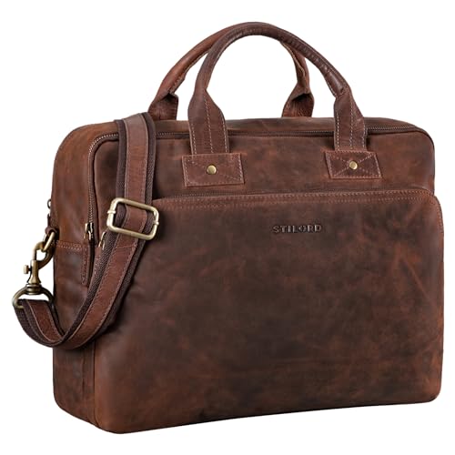 STILORD 'Hector' stor businessläderväska för män vintage axelväska med 15,6 tums laptopfack läder portfölj DIN A4 i XL...