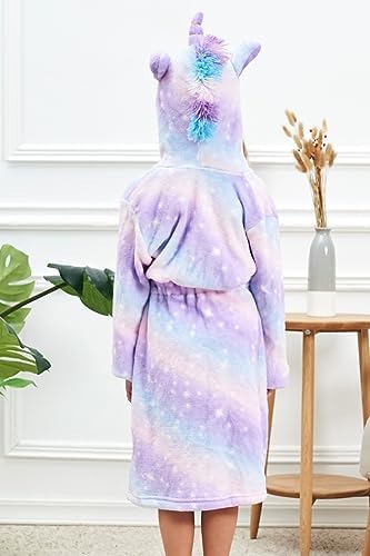 Girls Unicorn Hooded Robe with Matching Slippers, Headband, Blindfold Purple 2-6-7 Years — view 2
