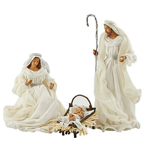 Magie di Natale Natività completa King h 46 cm statue per presepe vestiti in tessuto Bianco e Argento