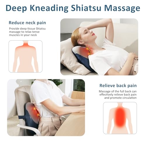 MOUNTRAX Shiatsu Back Massager with Heat, Gifts for Women Men, Back Massager for Pain Relief Deep Tissue, 3D Kneading Massage Pillow for Back